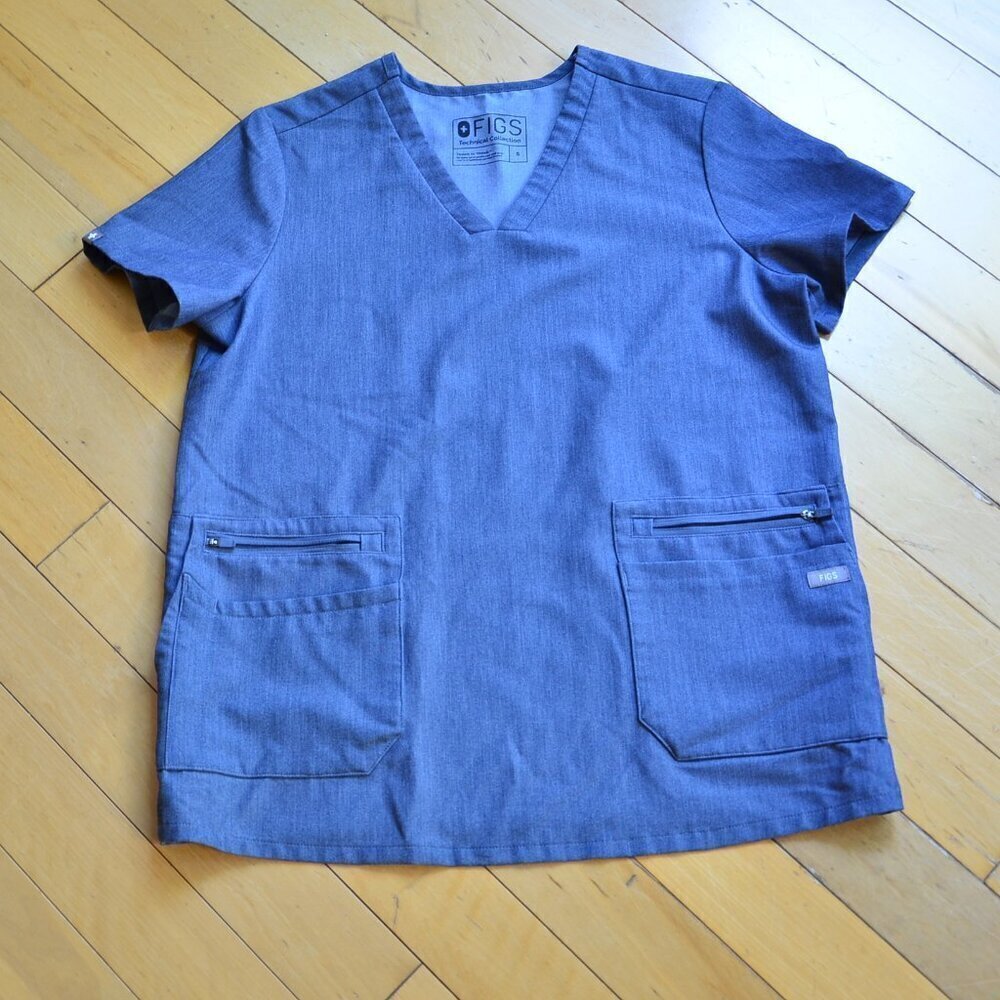 FIGS Accra Feather Fabric Trim Scrub Top W19SW1001 Size S Blue